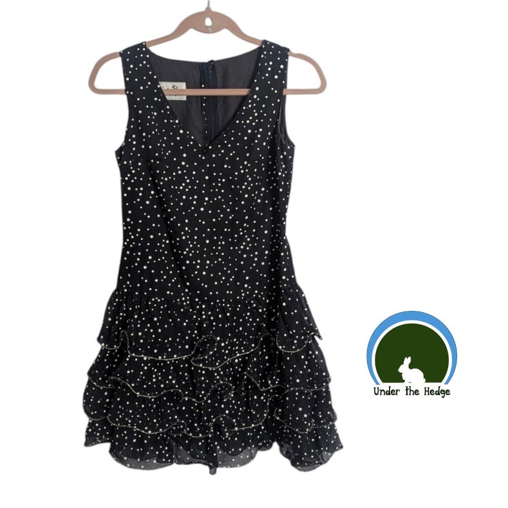 Vtg 60s 70s St Rogue Black Polka Dot Layered  Mini Dress Fits Small